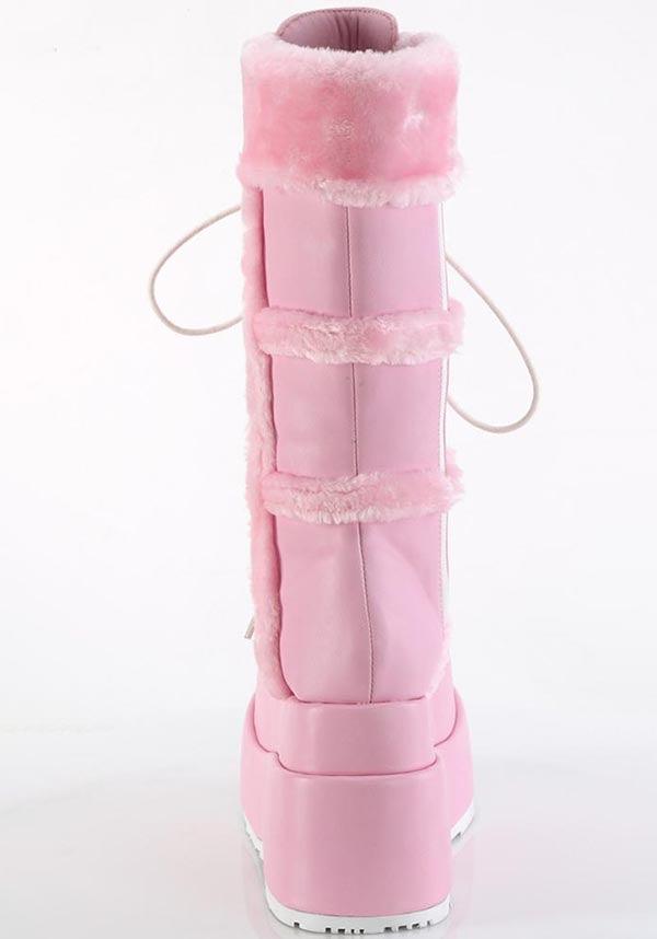 BEAR-202 Preorder Platform Boots in Baby Pink Vegan Leather - Ideal Lace - Up Mid - Calf Boots for Fashion Enthusiasts