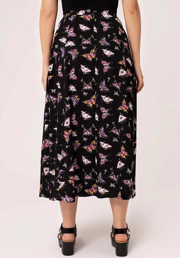 Hell Bunny Kocho Long Midi Printed Viscose Skirt