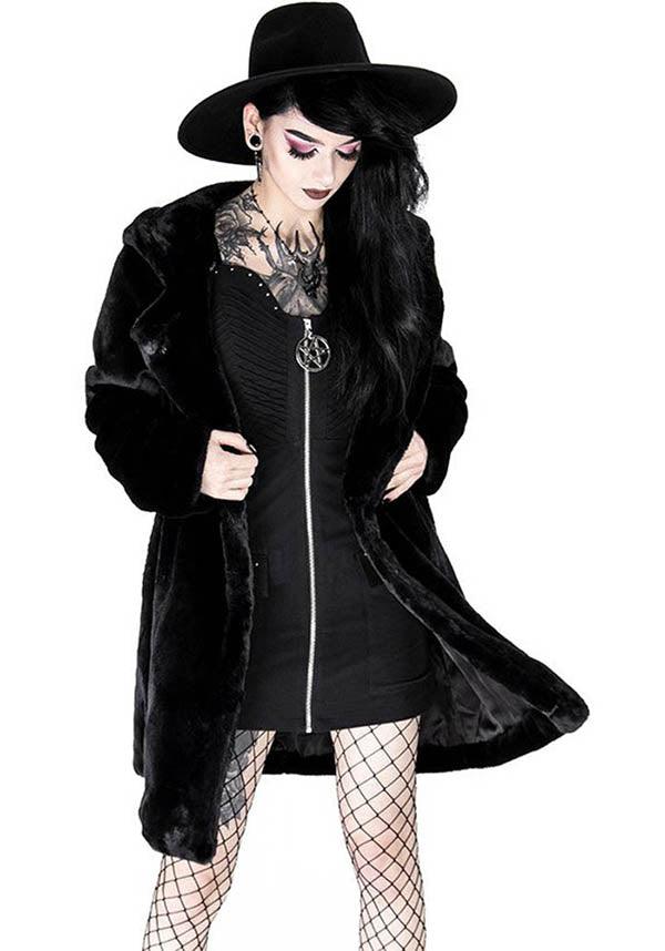 Stylish Restyle Black Faux Fur Winter Coat with Cat Ears
