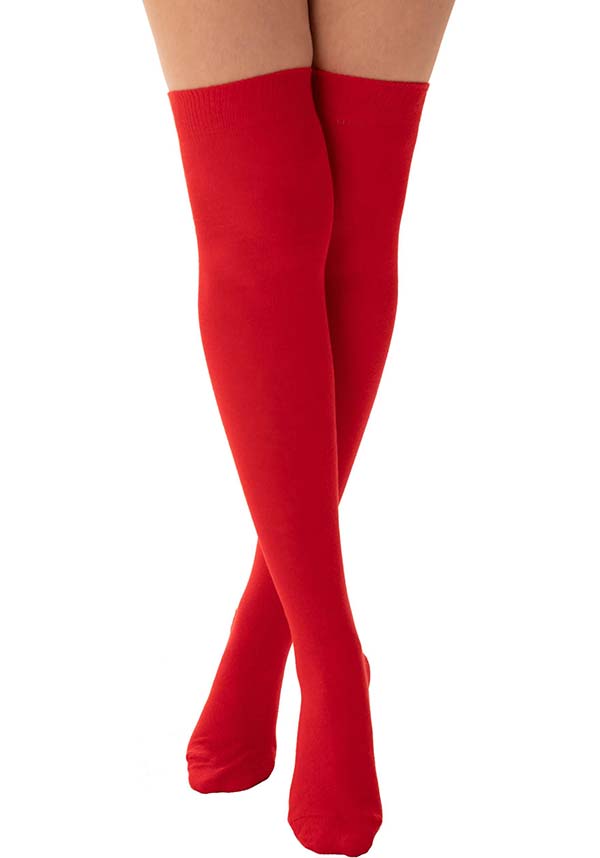 Stylish UK-Designed Red Over-the-Knee Socks for a Vintage Look