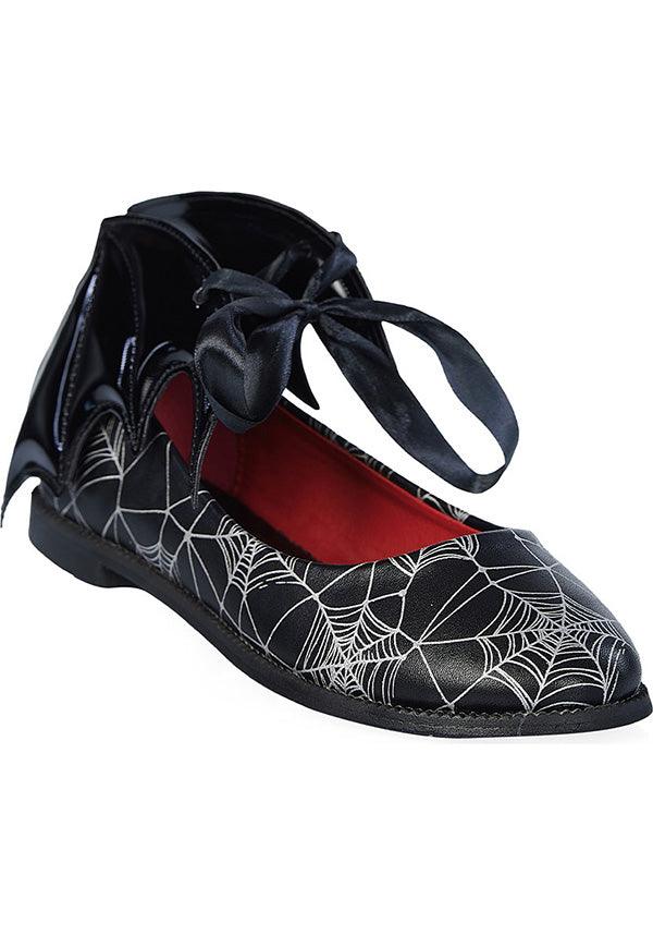 Banned Alternative's Black/White Dead of Night Bat Ballerina Flats