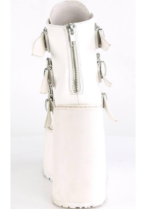 PREORDER - White SWING-105 Vegan Platform Ankle Boots by DEMONIA