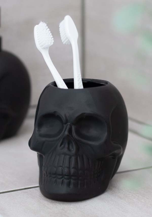 Unique Black Ceramic Skull Toothbrush Holder for Gothic Decor