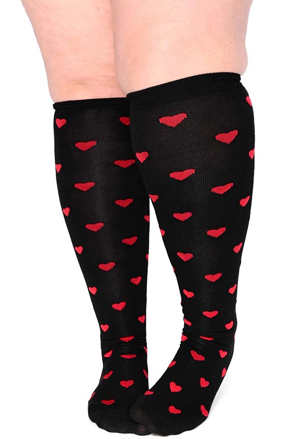 Adorable Red Valentine's Over Knee Socks with Hearts