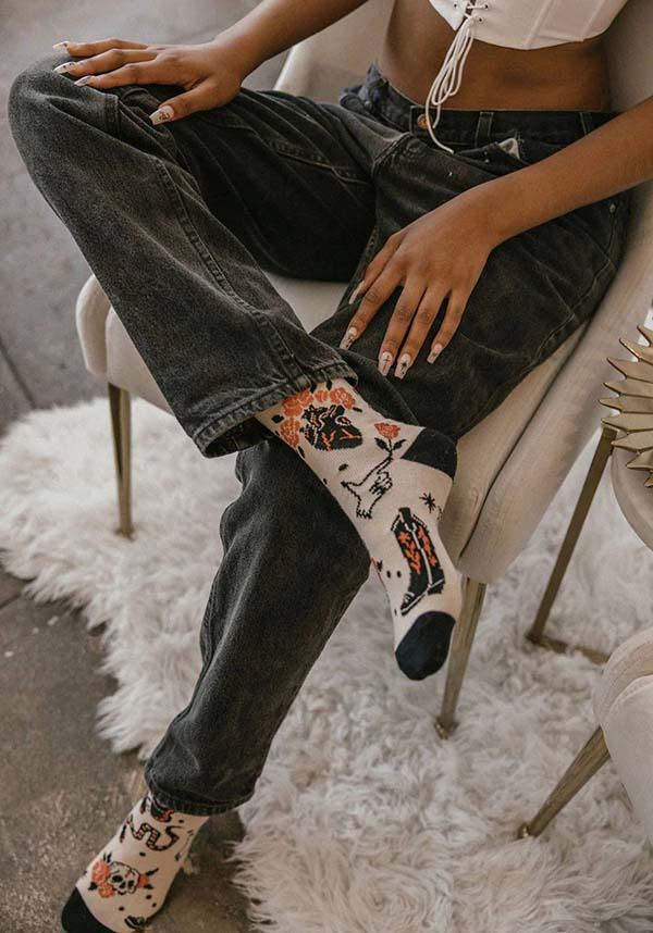 Ectogasm's Cool Unisex Tattoo Flash Inspired Socks in Black, Red & Beige