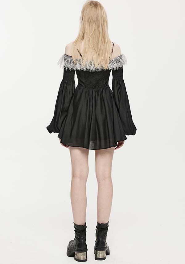 Sweet Girl Gothic-Inspired Off-Shoulder Chiffon Autumn Dress with Lace Accents