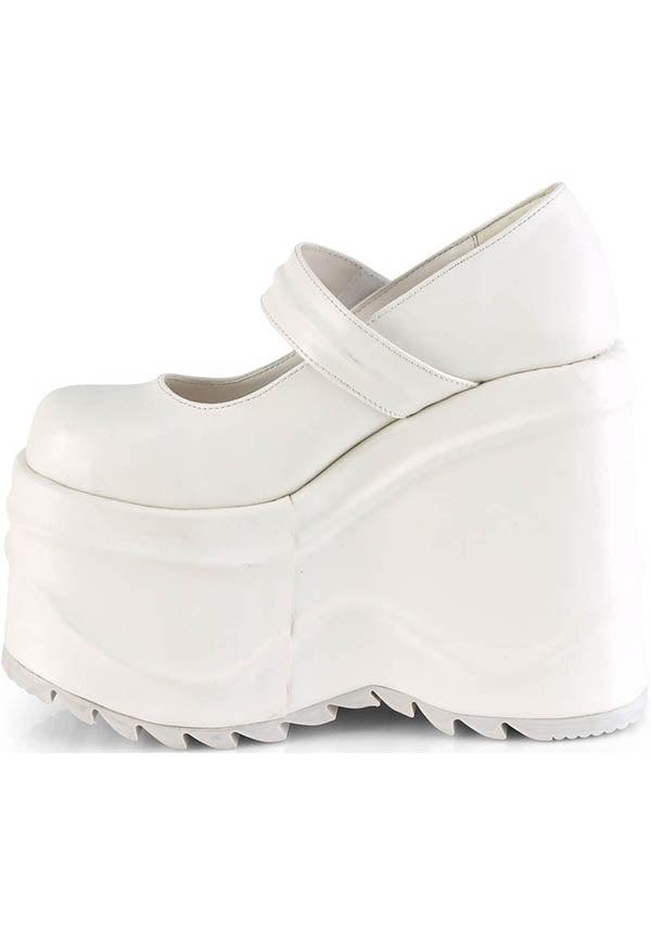 PREORDER: White WAVE-32 Wedge Platform Mary Janes