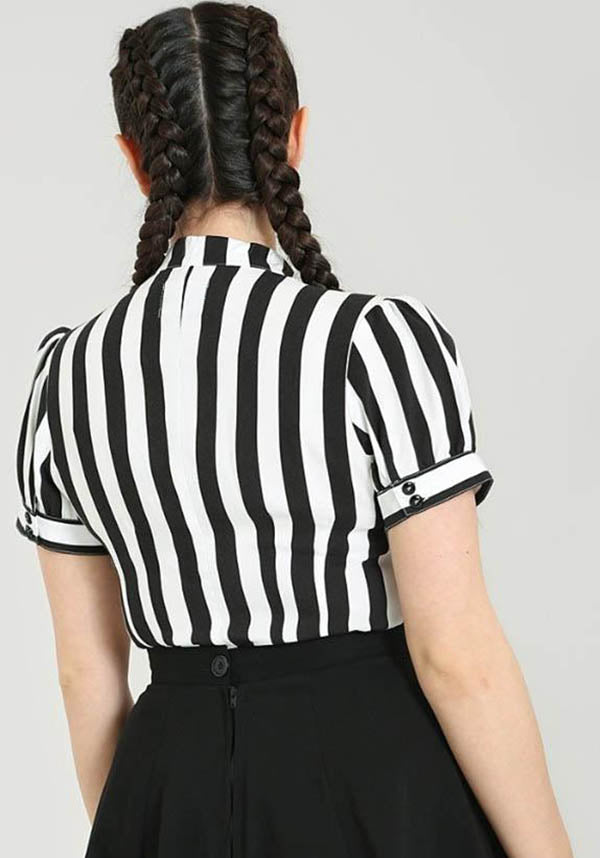 Beetlejuice-Inspired Monochrome Stripe Juno Women's Blouse | TOP