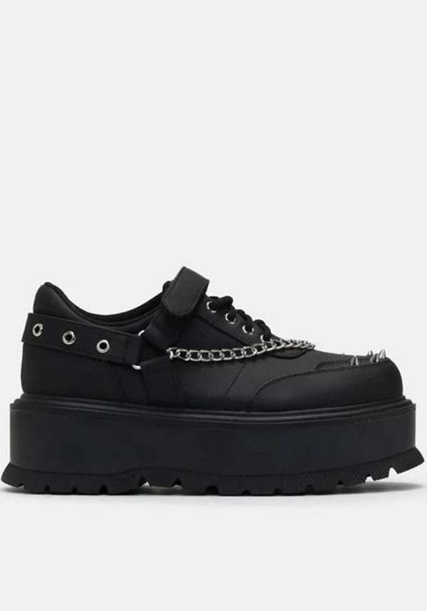 Retrograde All - Black Vegan Leather Platform Shoes for Goths and Punks