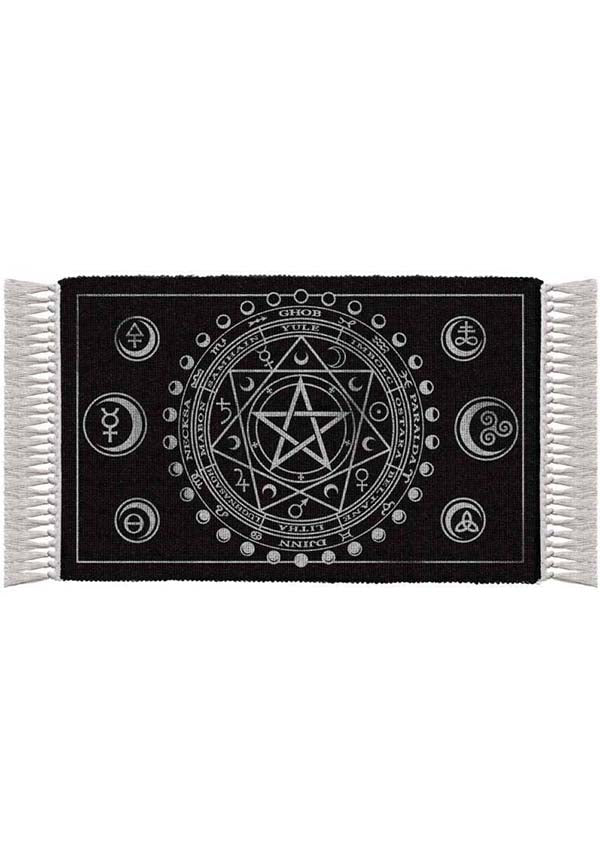 Enchanting Hand-Woven Wiccan-Inspired Cotton Carpet with Tassels