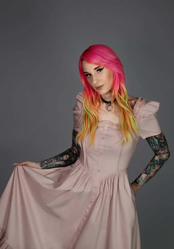 Lively Ghosts' Pastel Rose Gothic Lace Dress - Timeless Elegance