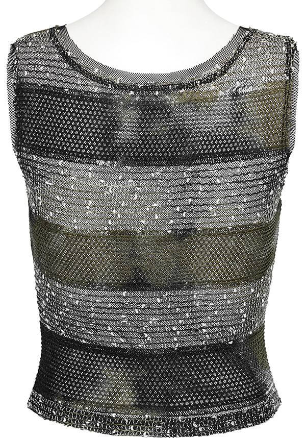 Punk Rave Krueger Edgy Cropped See - Through Tank Top