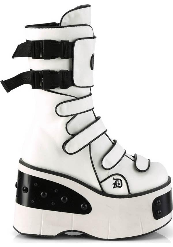 PREORDER - KERA-108 White Strappy Mid-Calf Platform Boots