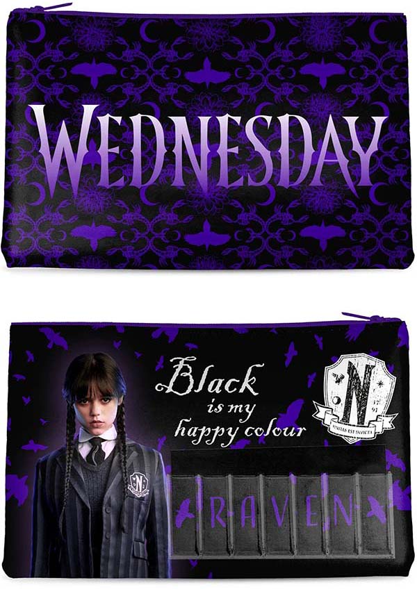 Wednesday Themed Black Happy Colour Declared Pencil Case for Organizing Writing Utensils