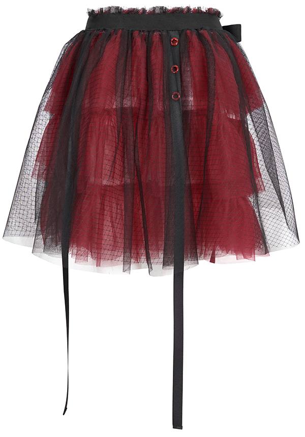 Devil Fashion's Edgy Medusa Punk Flared Skirt in Black and Red