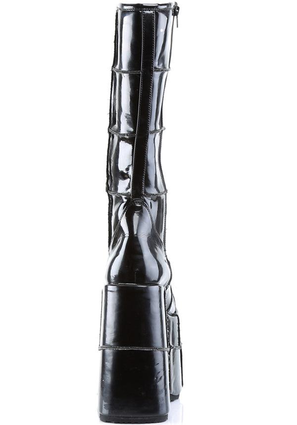 Black Stack-301 Platform Goth Cyber Gogo Knee High Boots - Preorder
