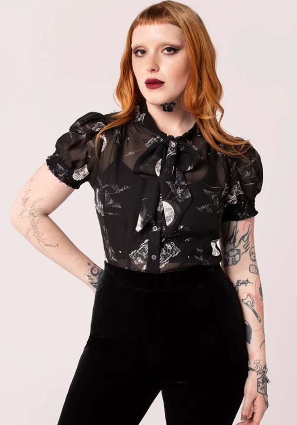 Hell Bunny's Enchanting Night Sky Chiffon Semi - Fitted Top