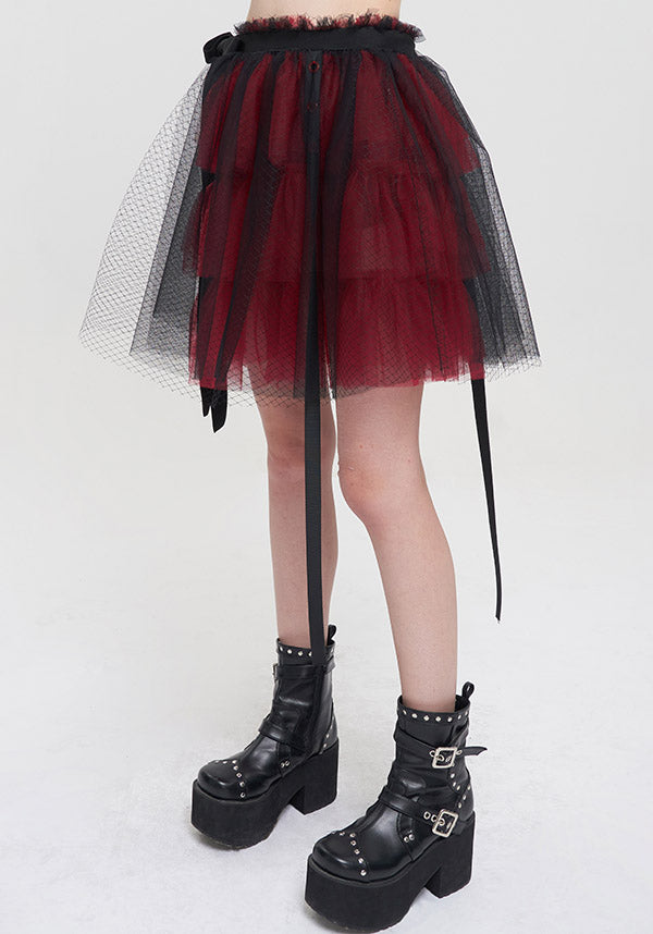 Devil Fashion's Edgy Medusa Punk Flared Skirt in Black and Red