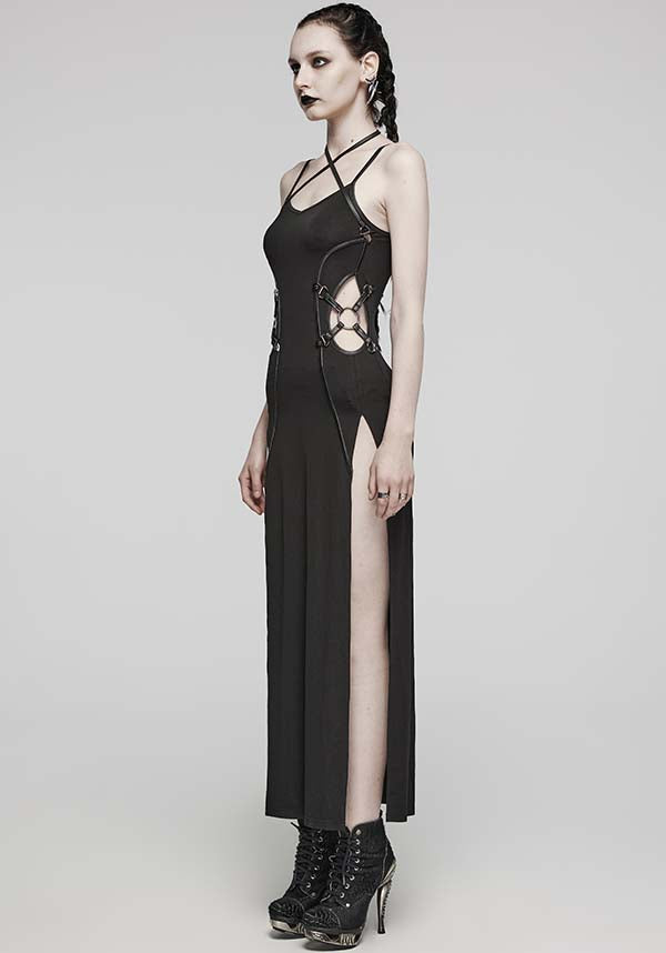 Punk Rave High Cut Maxi Dress: Comfortable, Versatile & Edgy Style