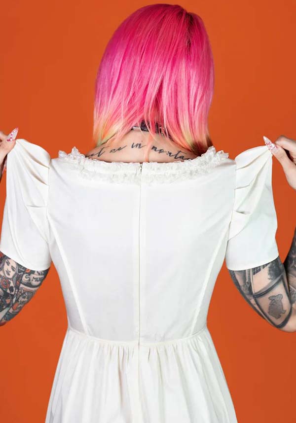 Elegant Ivory Gothic Dress by Lively Ghosts with Lace Details