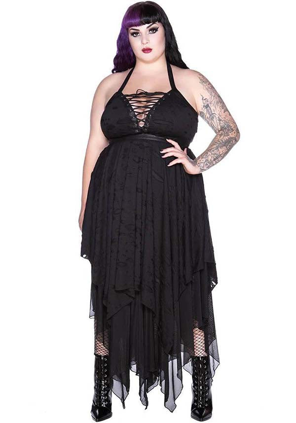 Badlands Super-Soft Halterneck Lace-Up Distressed Dress