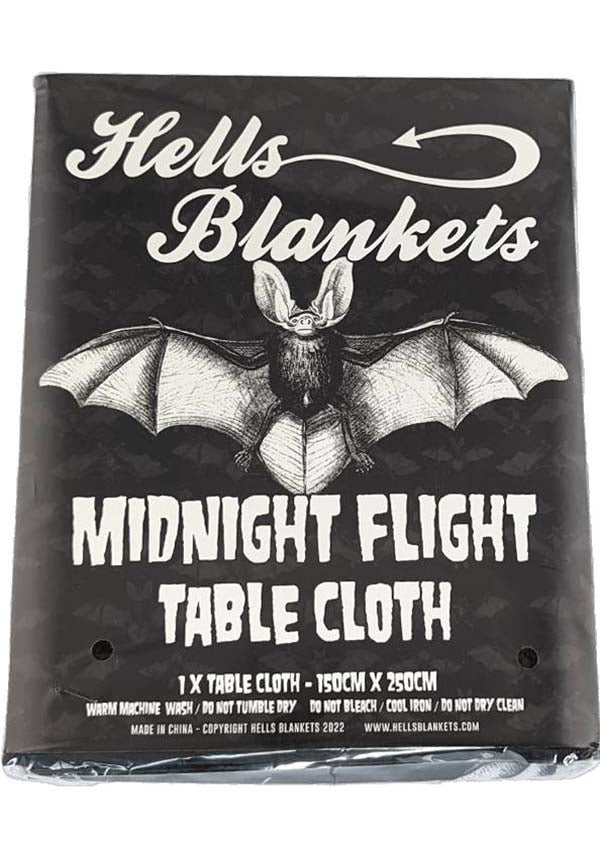 Midnight Flight Charcoal Black Polyester Table Cloth with Grey Realistic Bats
