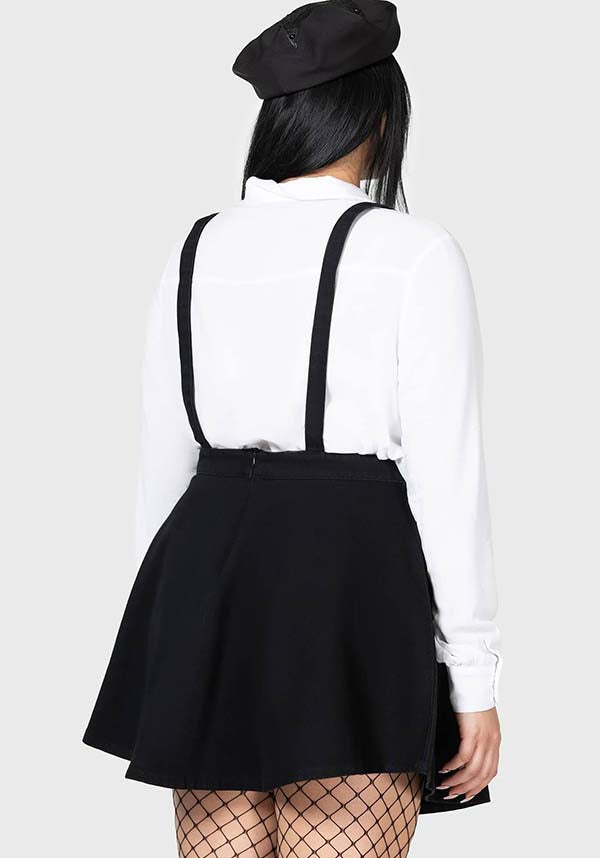 Luna Orb Soft Denim Pinafore Dress with Mesh Moon Design
