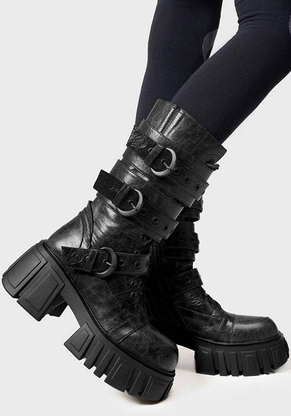 Stylish RUPTURA Textured PU Buckle Boots for Women