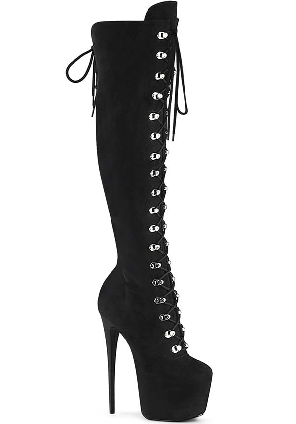 JUBILANT-3012FS Black Faux Leather Over-The-Knee Platform Boots - Preorder Now