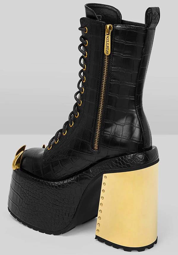 Repetilia Faux Leather Snake Skin Look Boots with Gold Accents