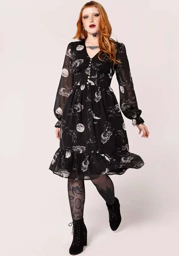 Hell Bunny's Celestial Mini Dress with Star Sign Graphics