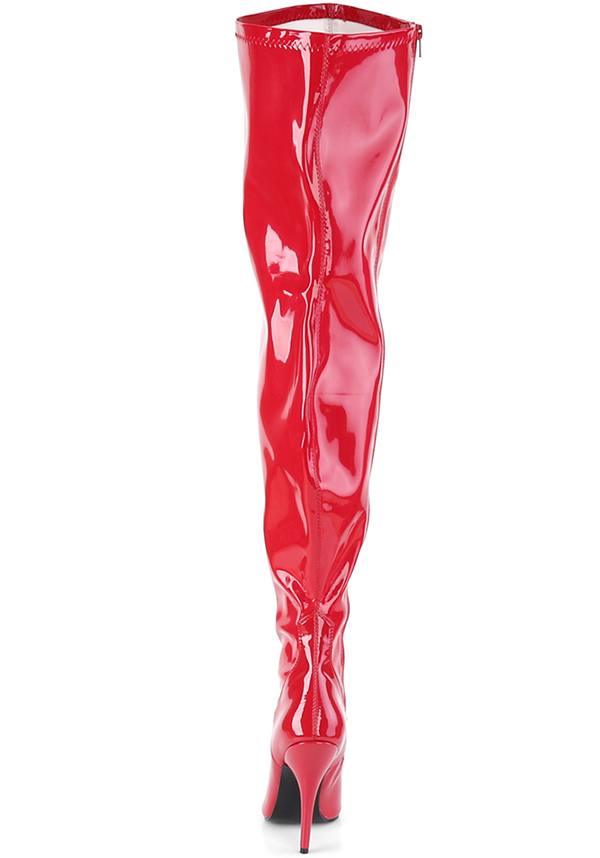 PREORDER - SEDUCE 3000WC Wide Calf Red Patterned Thigh High Boots