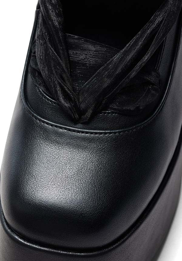 Playboy Black Vegan Leather Lace Up Mary Jane Heels for a Stunning Look