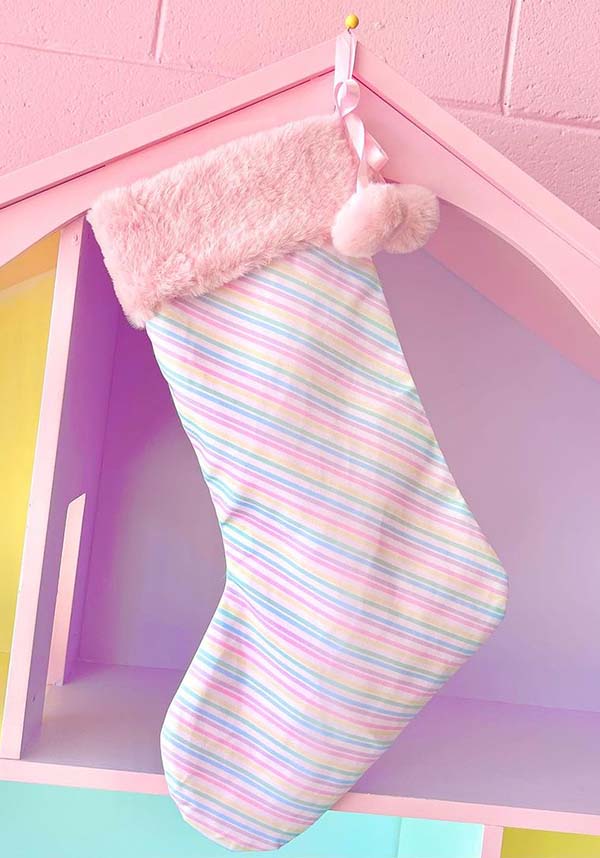 Pastel Rainbow Candy Cane Patterned Holiday Stocking - A Delight for Pastel Lovers