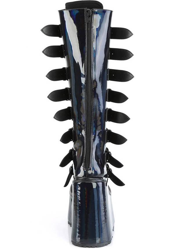 PREORDER: Black Holographic Patent SWING-815 Platform Knee-High Boots