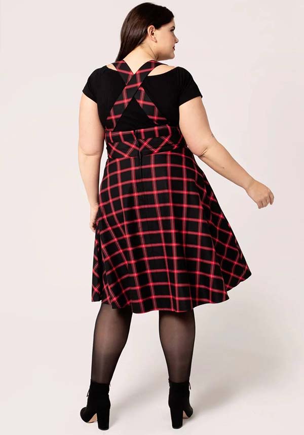 Hell Bunny Janine Black & Red Tartan Adjustable Pinafore Dress