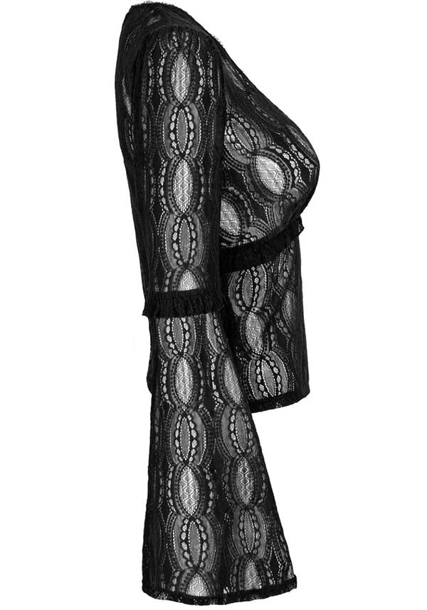 Hell Bunny Gothic Striped Black Lace Women's Top - Rhea Style