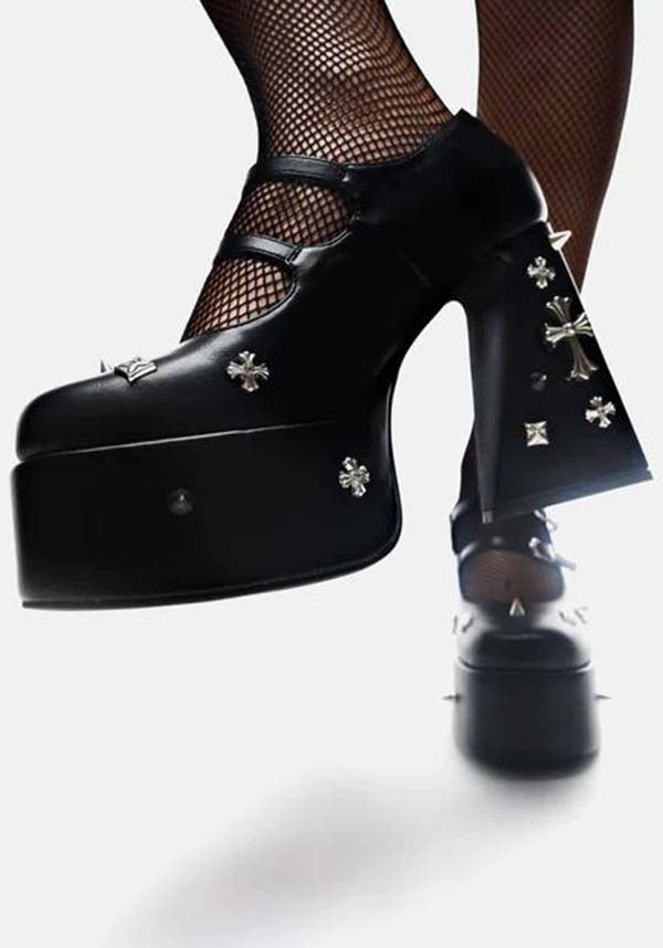 Stylish Black Devil Tears Platform Heels with Decorative Studs