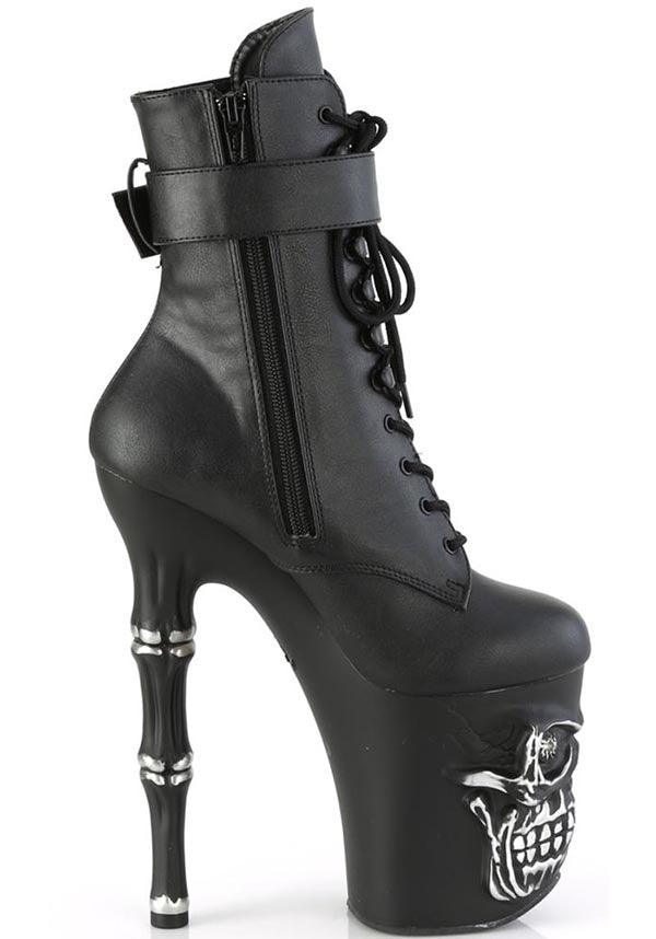 PREORDER: RAPTURE-1020STR-LT Black Faux Platform Heel Ankle Boots