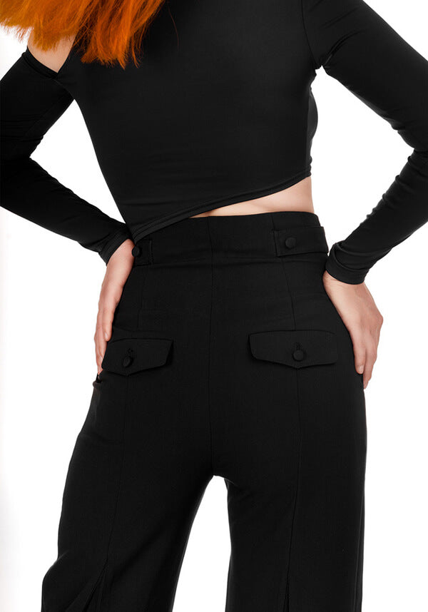 Restyle's Gothic Loretta Crescent Sky High Flared Pants for Corporate Goth Babes