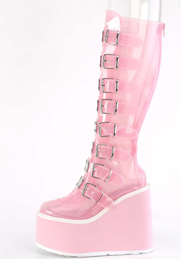 PREORDER - PLATFORM BOOTS - SWING-815C STYLE IN BABY PINK TPU MATERIAL FOR FASHION - LOVERS
