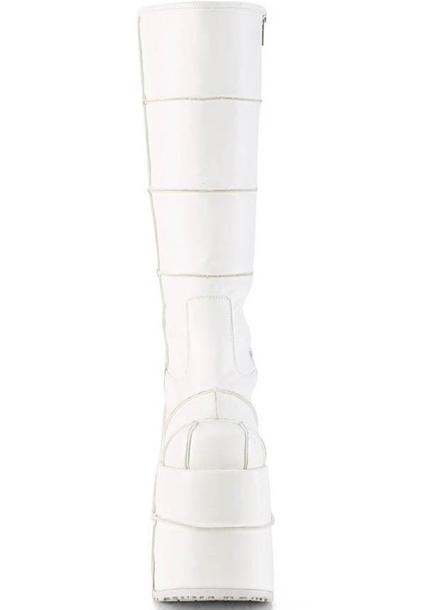 Demonia White Stack-301 Platform Knee-High Boots - Preorder