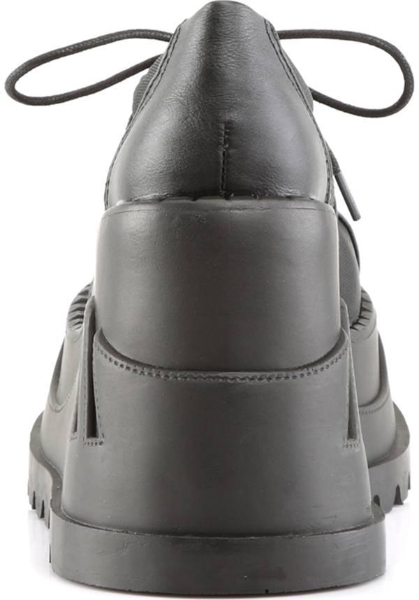PREORDER: Demonia STOMP-08 Black Wedge Platform Lace-Up Oxford Shoes