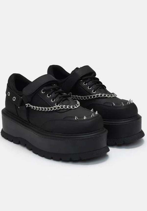 Retrograde All - Black Vegan Leather Platform Shoes for Goths and Punks
