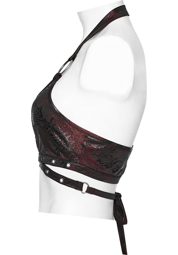 Punk Rave Minerva Wrap Halter Top in Striking Black and Red Color Combination