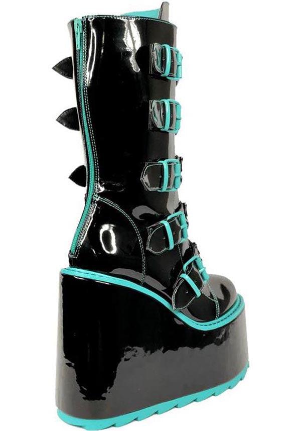 Dune Butterfly Black and Teal Color Scheme Platform Boots for Fashion - Forward Individuals