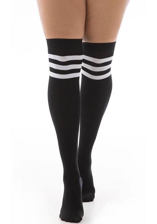 Black and White Referee Style Over-the-Knee Sexy Socks