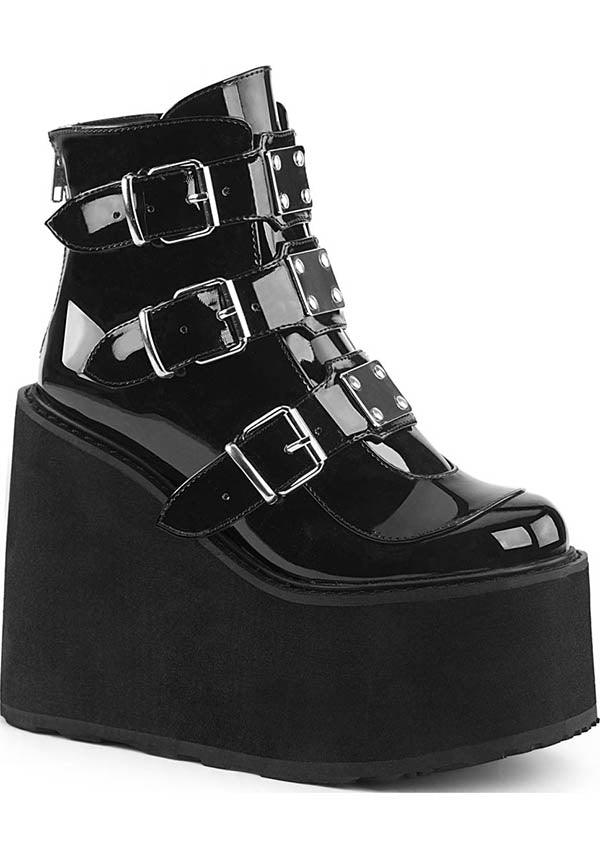Black Patent Platform Ankle Boots - Demonia SWING - 105 (Pre - order)
