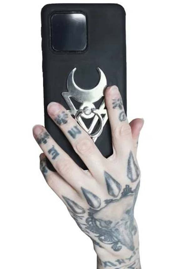 Mystical Lunar Triangle Phone Ring Holder for Spiritual and Practical Use