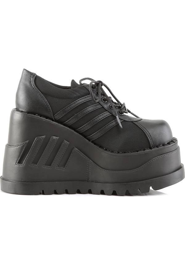 PREORDER: Demonia STOMP-08 Black Wedge Platform Lace-Up Oxford Shoes